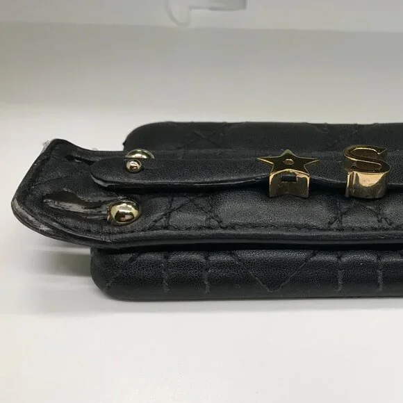 Christian Dior Cannage Black Leather iPhone X XS Cellphone Case /1D2386